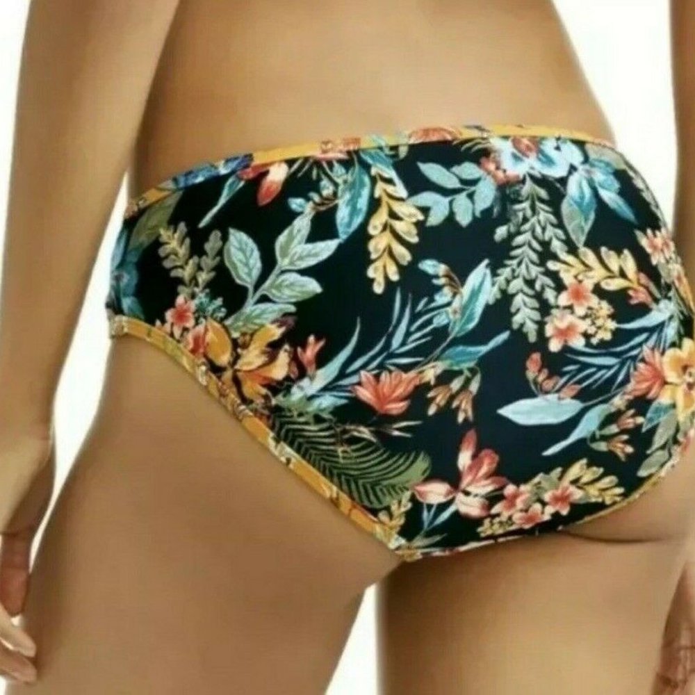 Time and Tru Black Tropical Floral Print Bikini